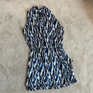 White House Black market Blue black cream Sleeveless Patterned Wrap